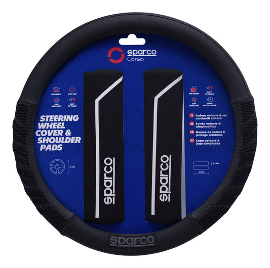 Cubrevolante Y Hombreras Sparco Negro Antiderrapante Cuero