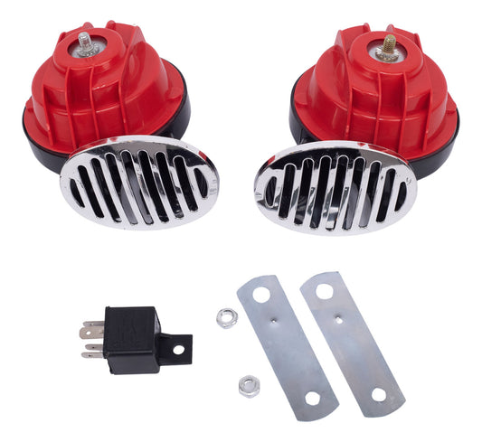 2 Bocinas Claxon Caracol Rejilla Rojas Universales Auto