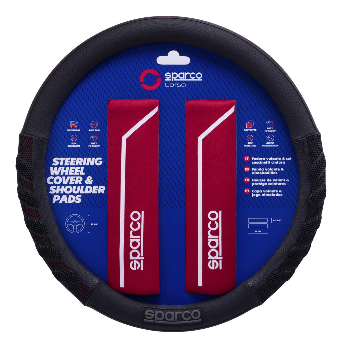 Funda Cubre Volante Sparco + Almohadillas Cinturón Auto Univ