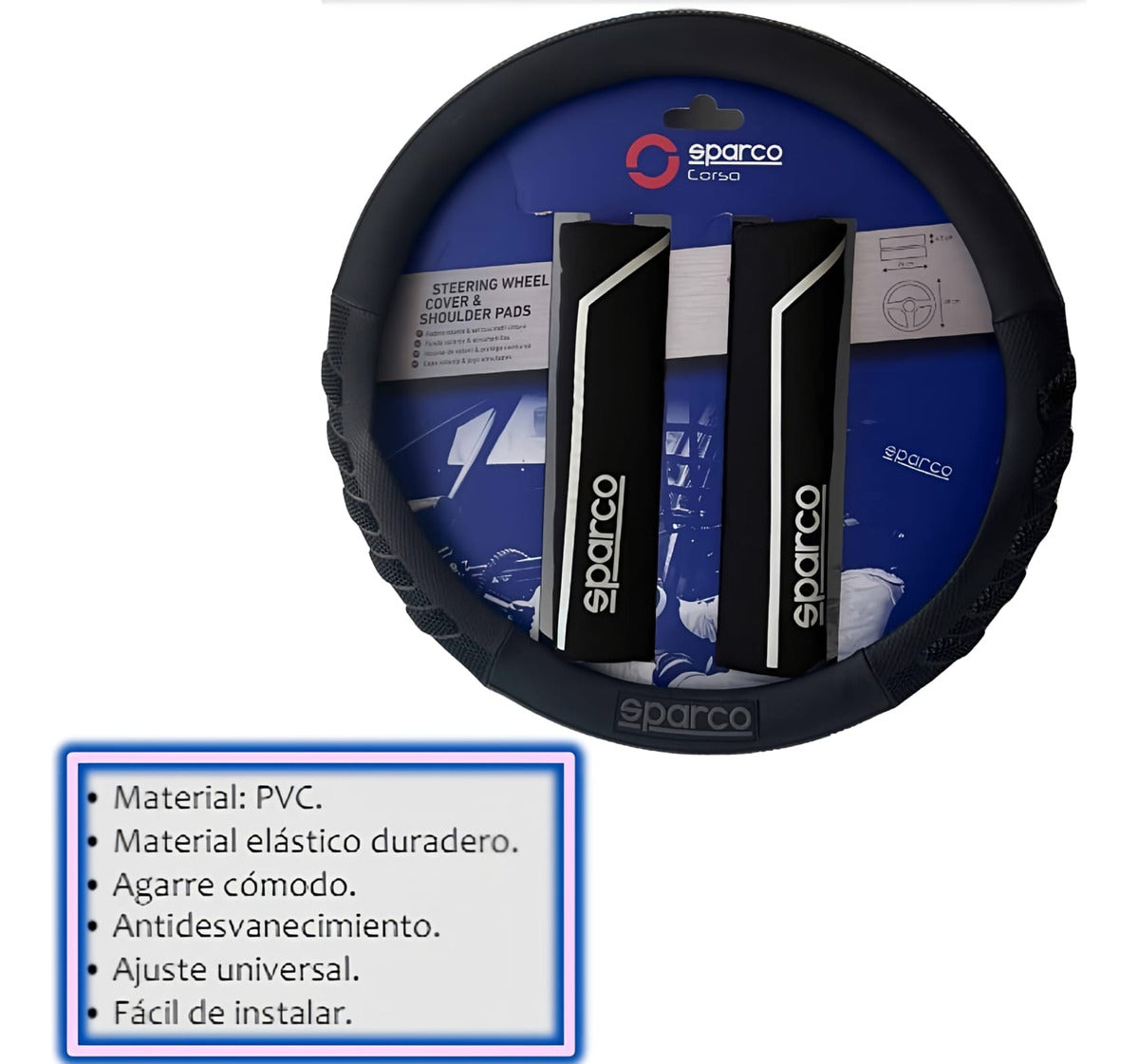 Cubrevolante Y Hombreras Sparco Negro Antiderrapante Cuero