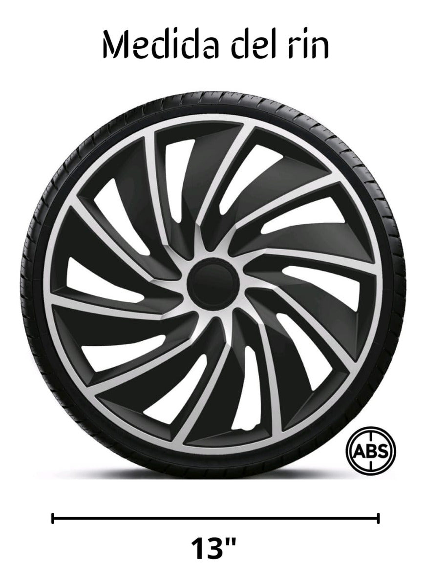 4 Tapones Lujo Europeos Silver Black Turbo Rin 13 Deportivo