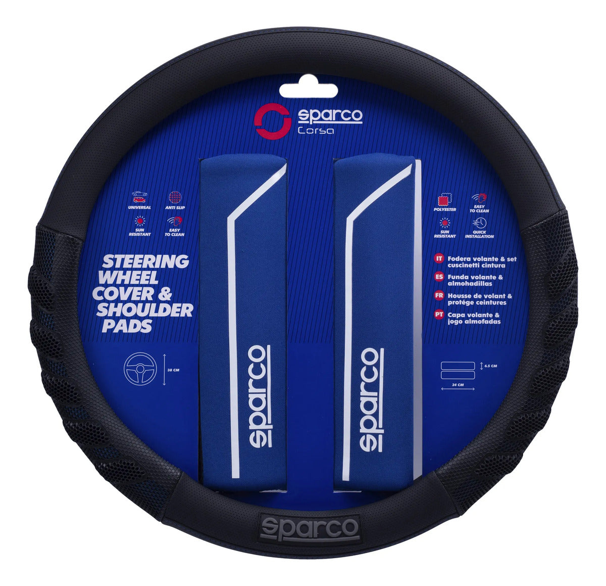 Funda Cubre Volante Sparco + Almohadillas Cinturón Auto Univ