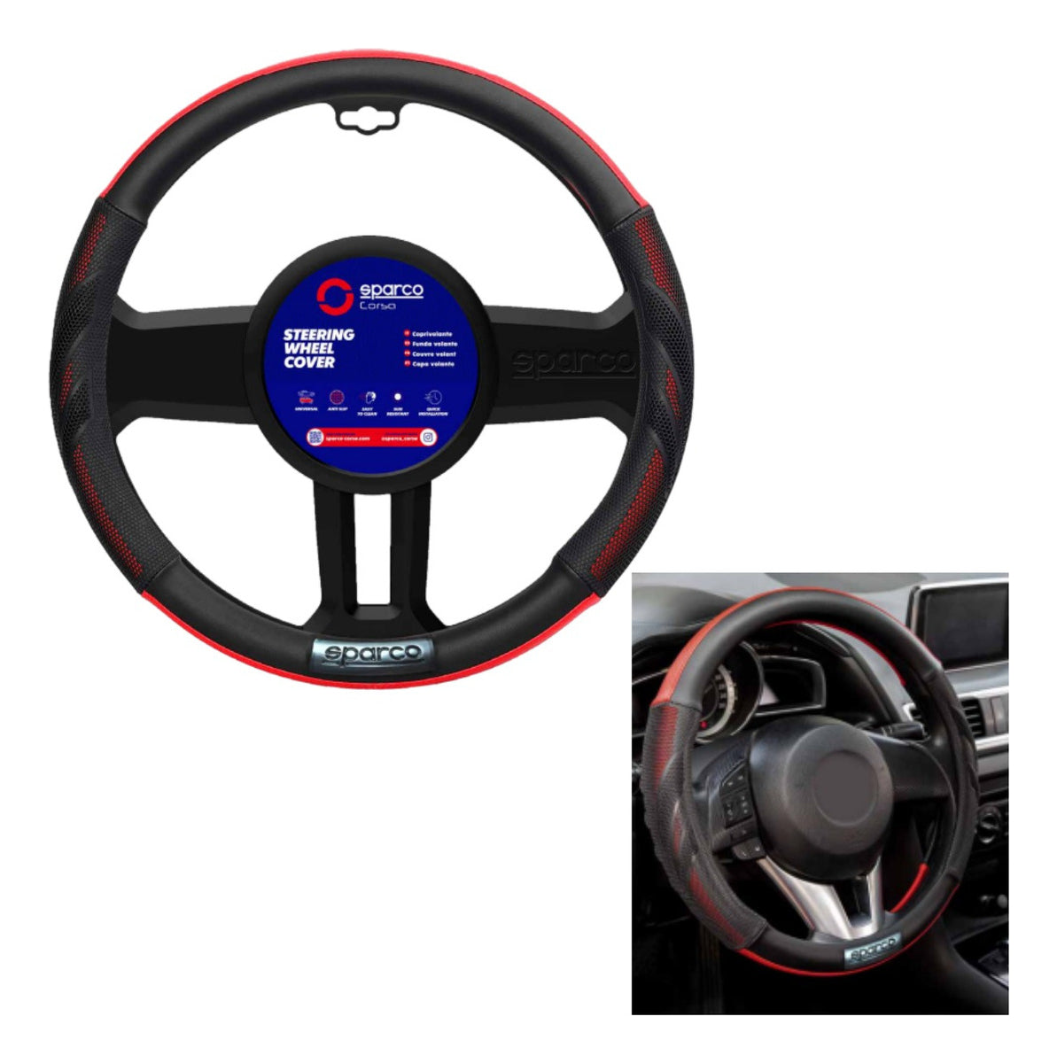 Funda Cubre Volante Sparco Negro Con Rojo Doble Vista