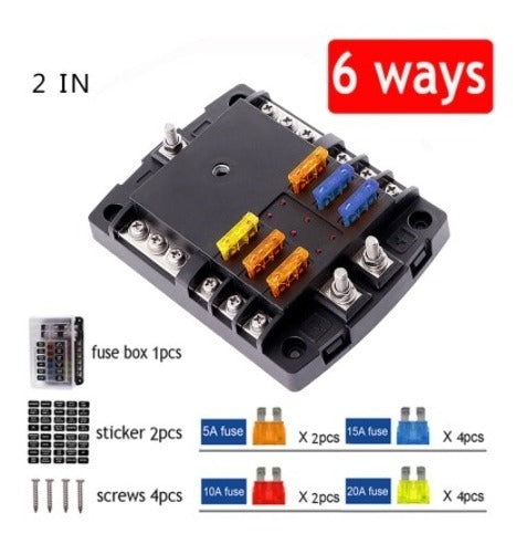 Caja Porta Fusibles Universal 6 Vías 2 Bloque De Entrada
