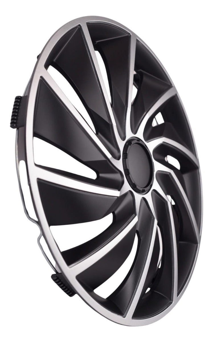 4 Tapones Lujo Europeos Silver Black Turbo Rin 13 Deportivo