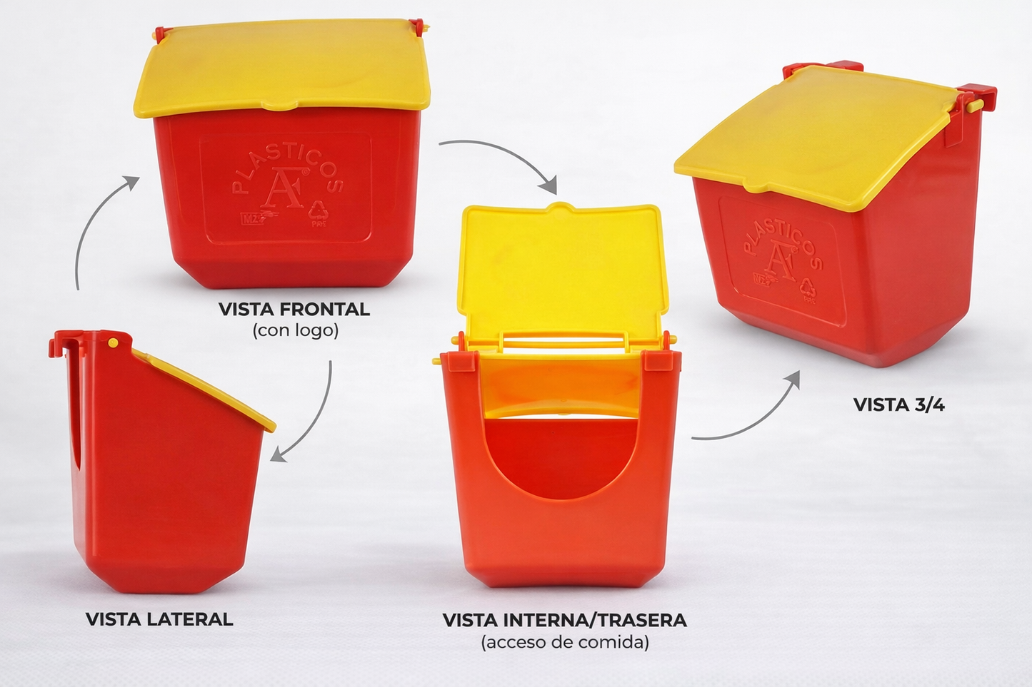 10 Comederos Cuadrados Rojo Con Tapa Amarilla 300g Gallos