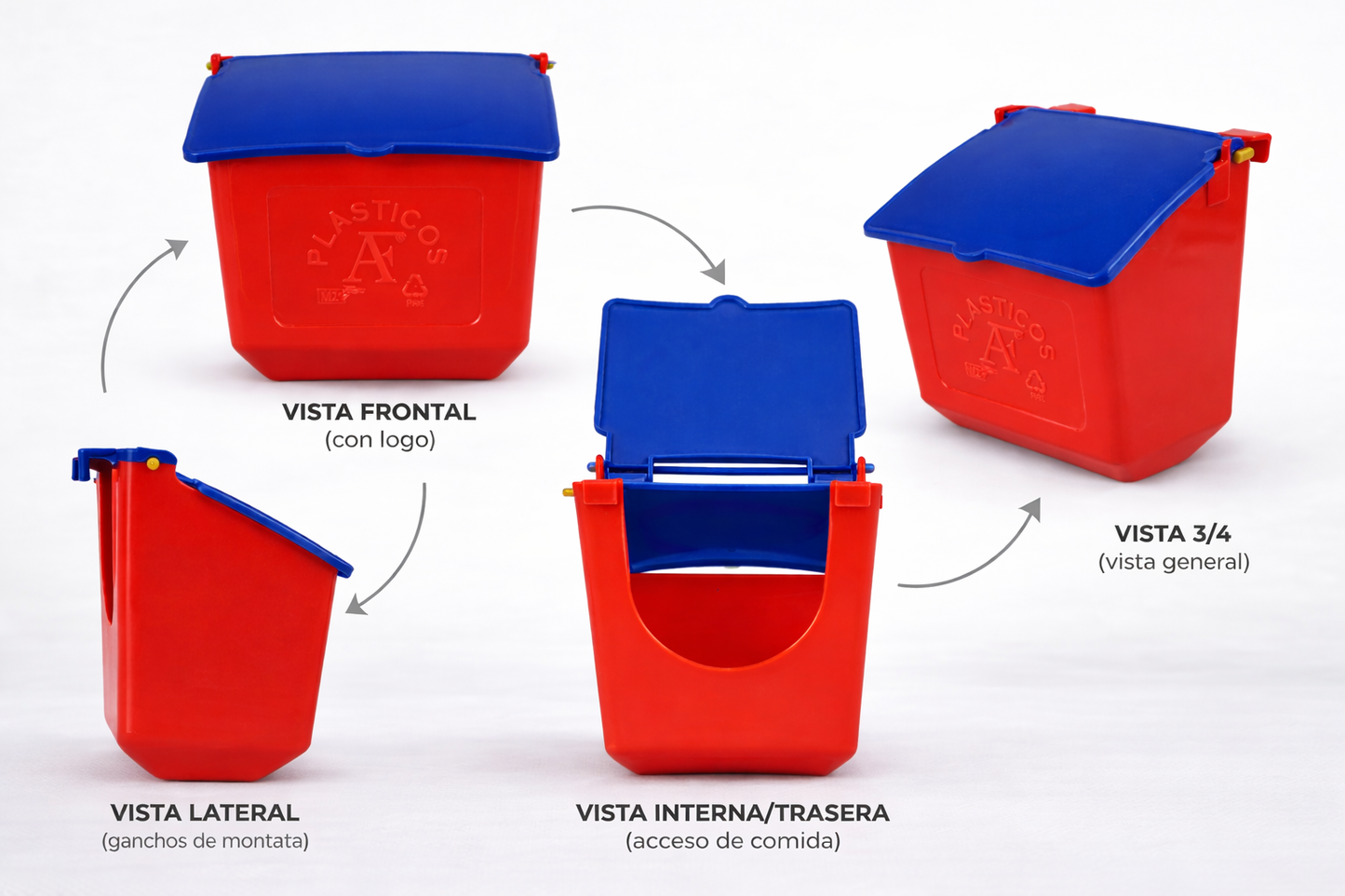 50 Comederos Cuadrados Rojo Con Tapa Azul 300g Gallos
