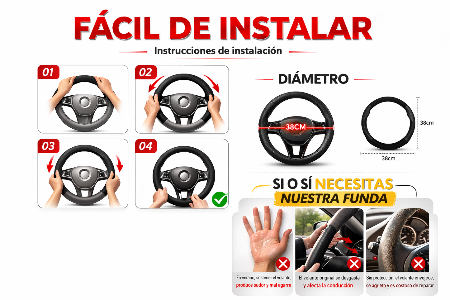 Cubre Volante de piel Nismo Rojo Deportivo Universal Funda