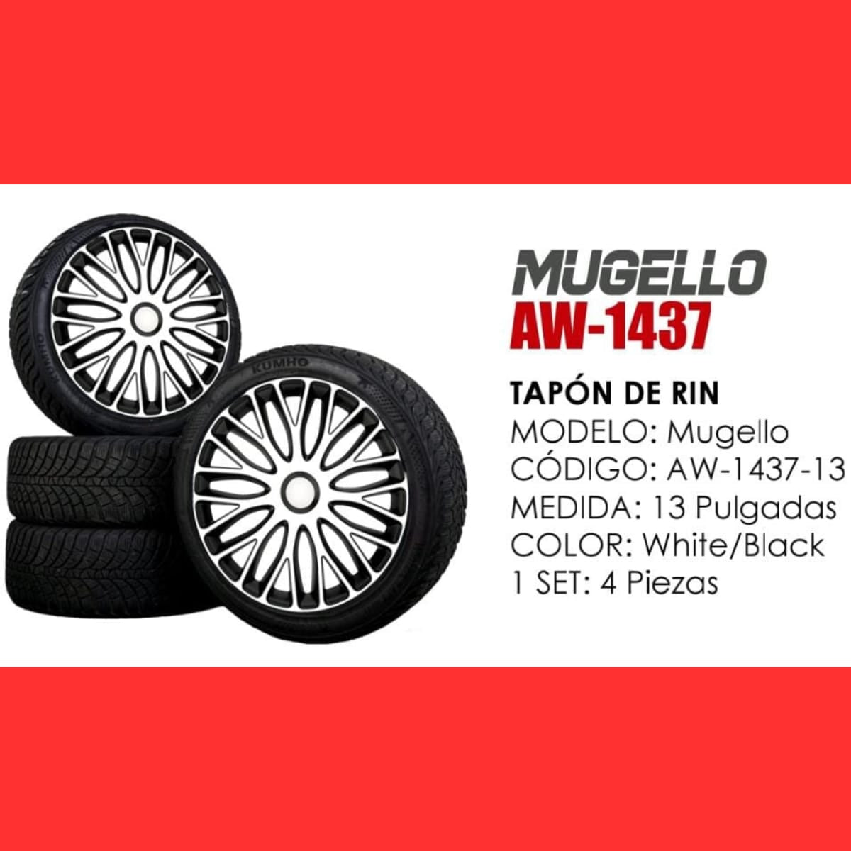 4 Tapones Lujo Europeos Mugello Blanco Negro Rin 13 Deportiv