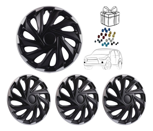 4 Tapones Lujo Europeo Silver Black Misano Rin 13 Deportivo