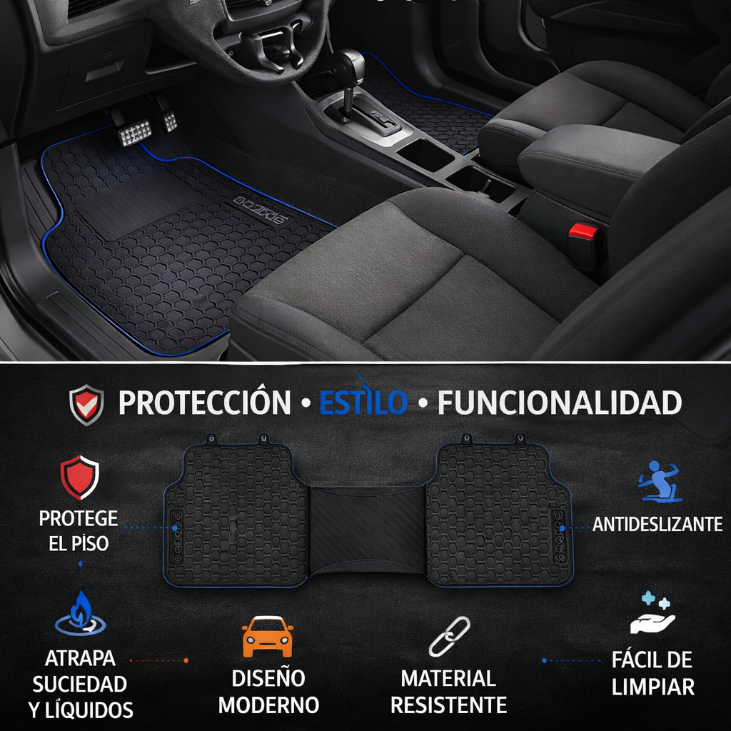 Tapete Alfombra Sparco 3 Piezas Negro Con Franjas Azules
