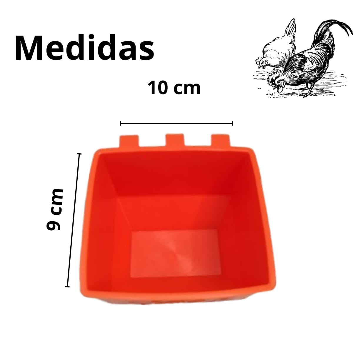 10 Comederos Cuadrados Rojos Tapa Amarilla y 10 Bebederos Cuadrados Gallos