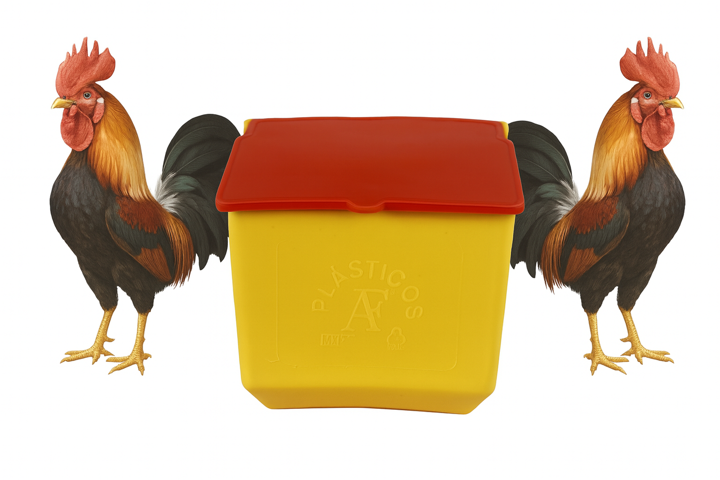 10 Comederos Cuadrados Amarillo Tapa Roja 300g Gallos