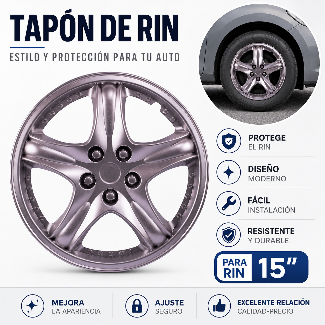 Tapones Universales Deportivos Estrella Para Rin 15 Gris