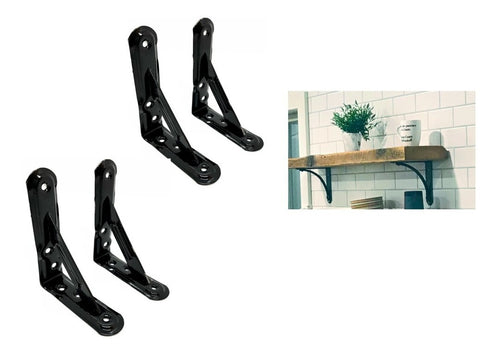 Ménsulas 15.5x13cm Decorativas Reforzada Negro Repisa 4pzs M