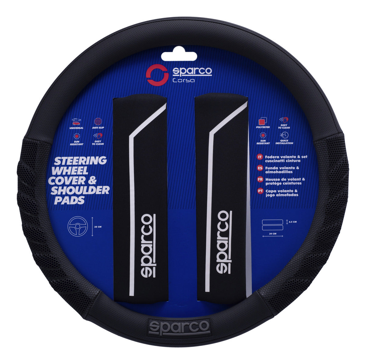 Cubrevolante Y Hombreras Sparco Negro Antiderrapante Cuero