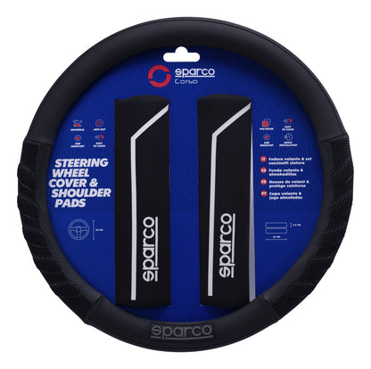 Cubrevolante Y Hombreras Sparco Negro Antiderrapante Cuero