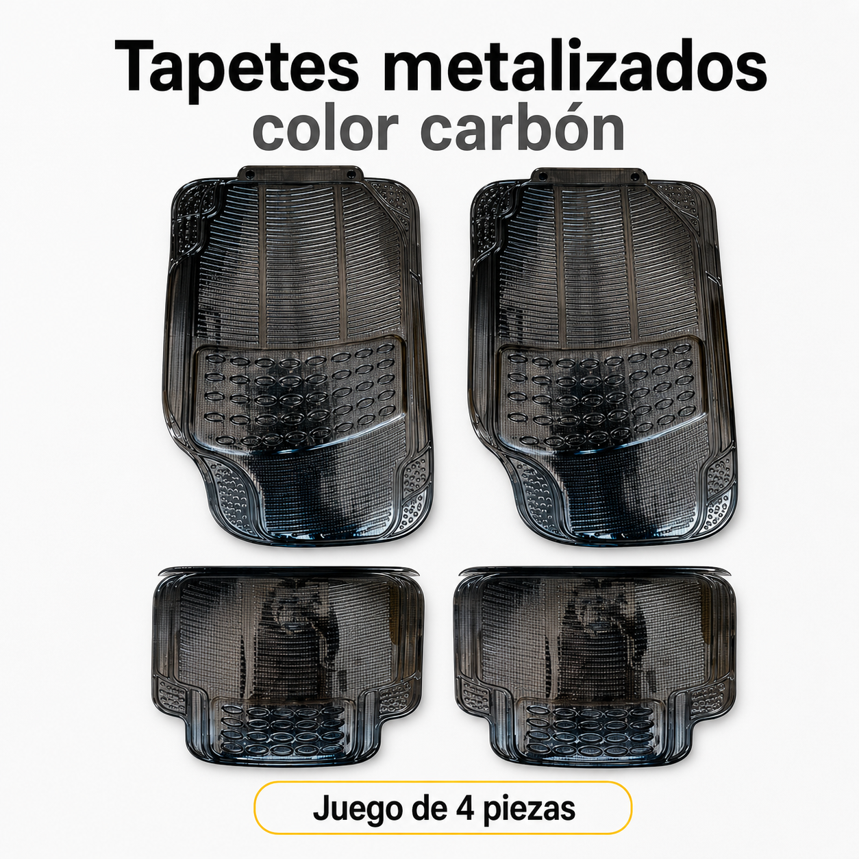 Tapete 4 Piezas Metalizado Color Negro Carbón