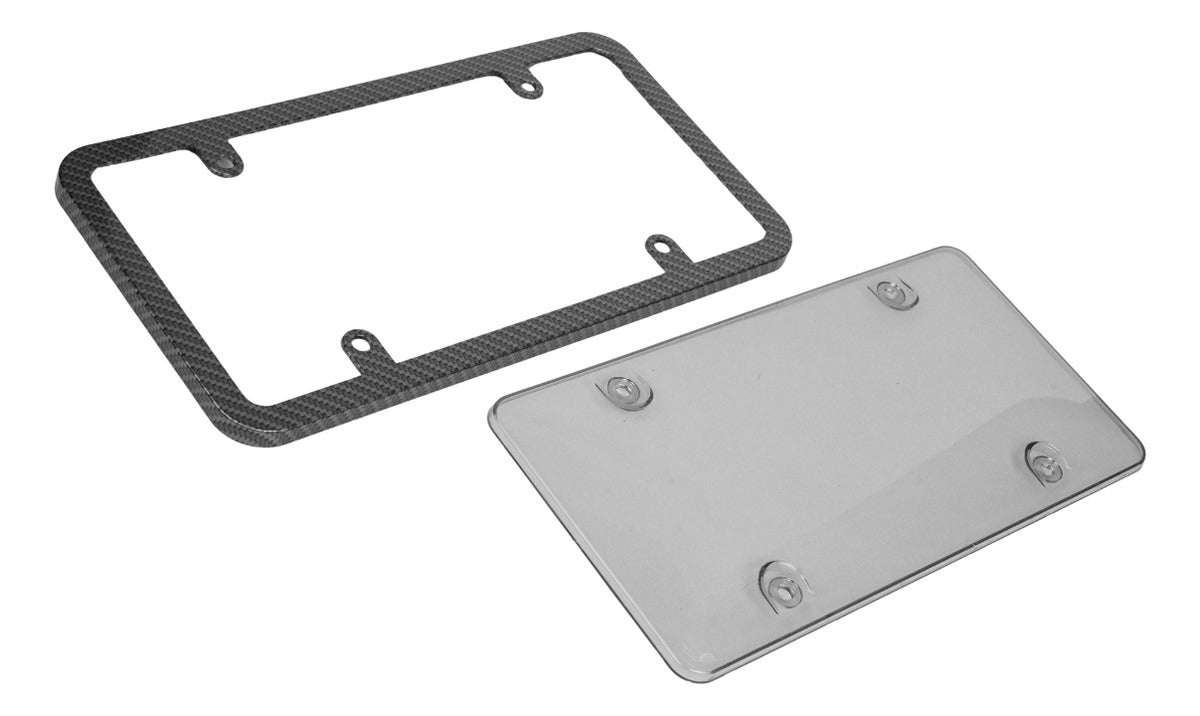 2 Pz Porta Placas Metalica Fibra Carbon Con Mica Cubre Placa