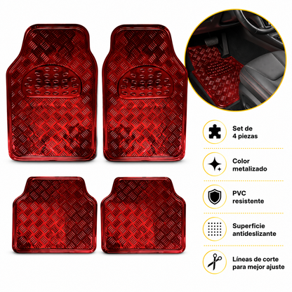 Tapete 4 Piezas Metalizado Color Rojo Deportivo Uso Rudo