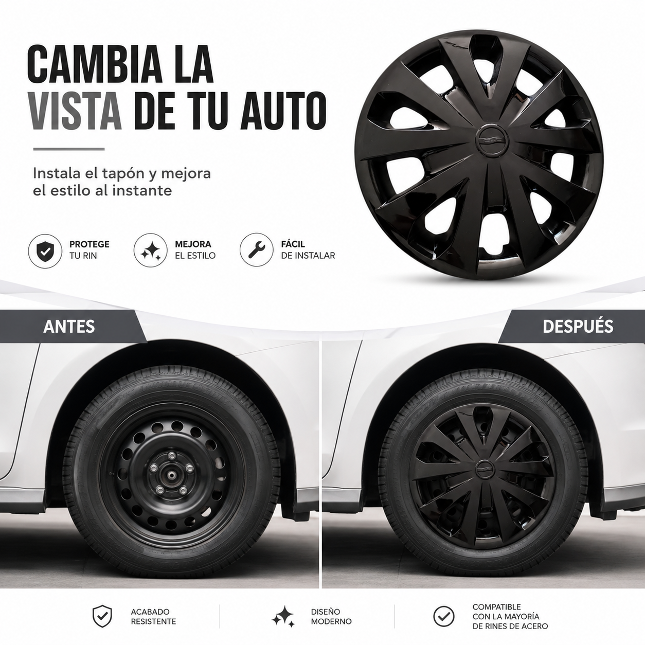 4 Tapones Polvera Rin 15 Deportivo Negro Tipo Versa
