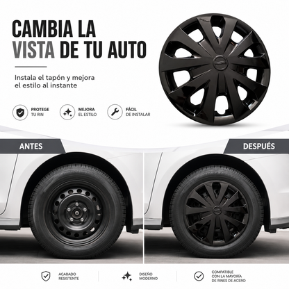 4 Tapones Polvera Rin 15 Deportivo Negro Tipo Versa
