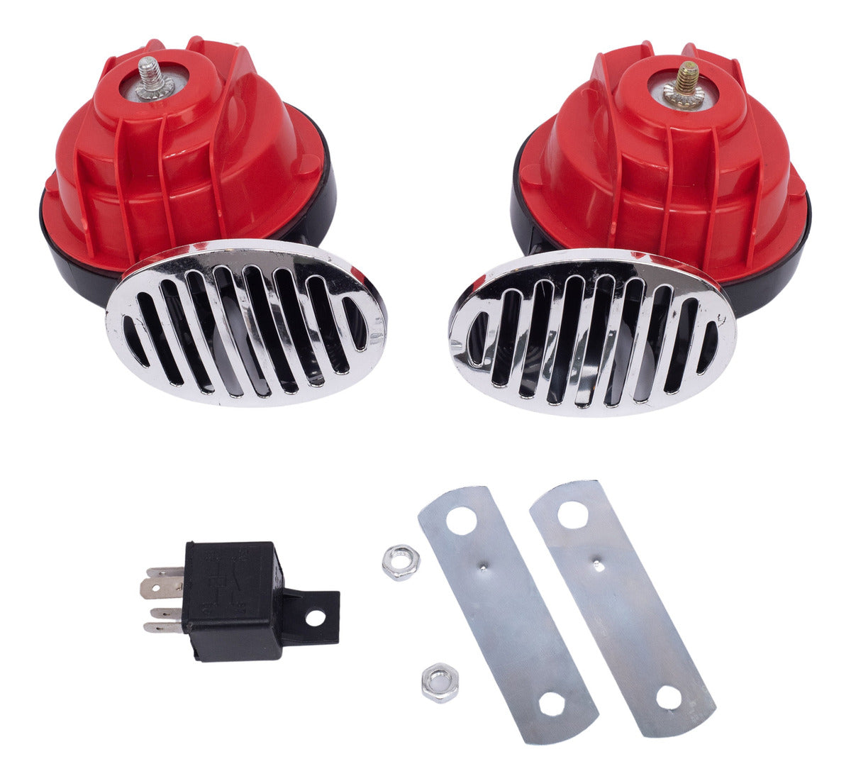 2 Bocinas Claxon Caracol Rejilla Rojas Universales Auto