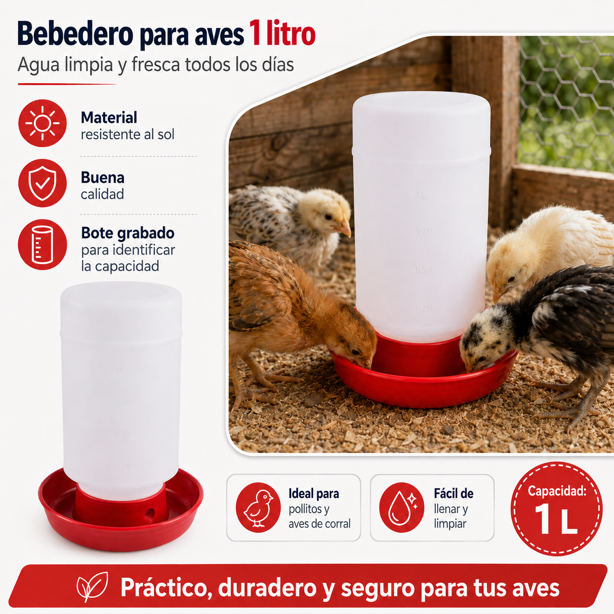 Bebedero Para Pollo O Pajaro1 Litro  10 Piezas