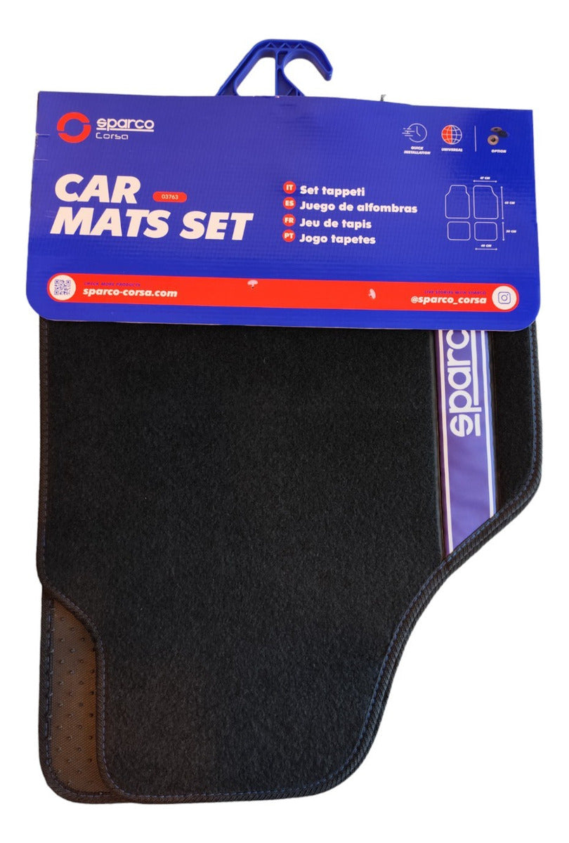 Tapete Auto 4 Alfombras Sparco Universales Negro Y Azul
