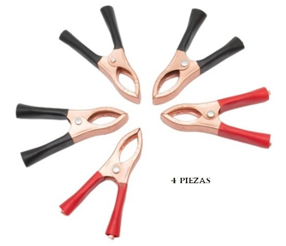 Pinzas Caimán Para Cable Pasa Corriente 4 Piezas, Rojo Negro
