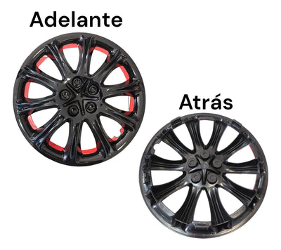 Tapones Deportivos Rin 14 Negro Rojo/naranja Owc