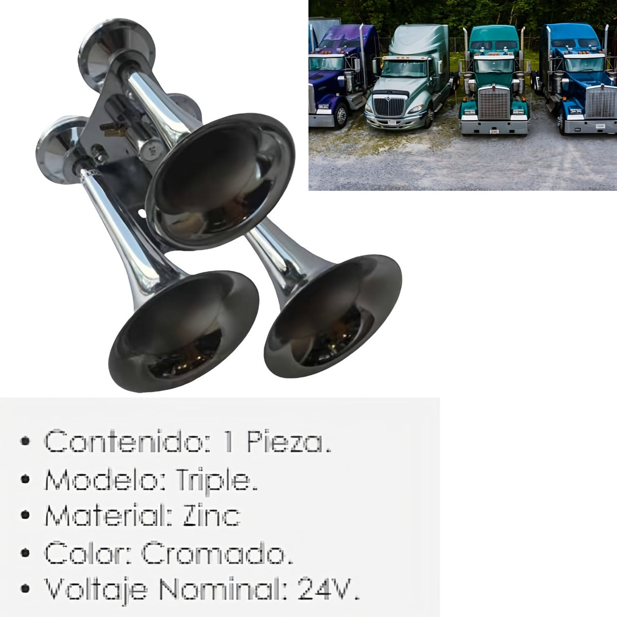 Corneta Triple Tipo Tren Trailer Camiones Premium Claxon