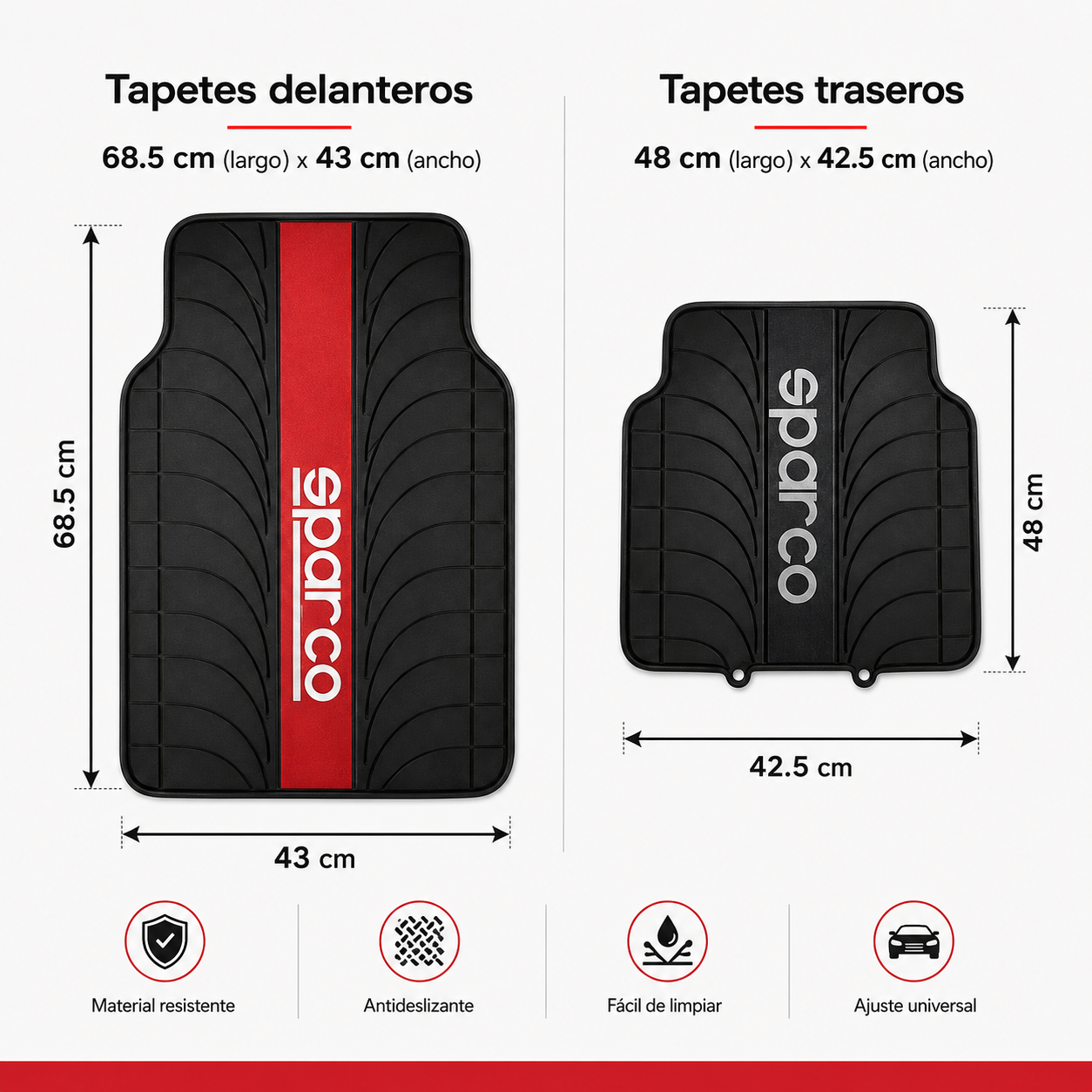 Tapete Alfombra Sparco 4 Piezas Negro/rojo
