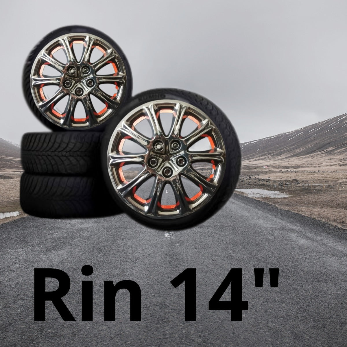 Tapones Deportivos Rin 14 Negro Rojo/naranja Owc