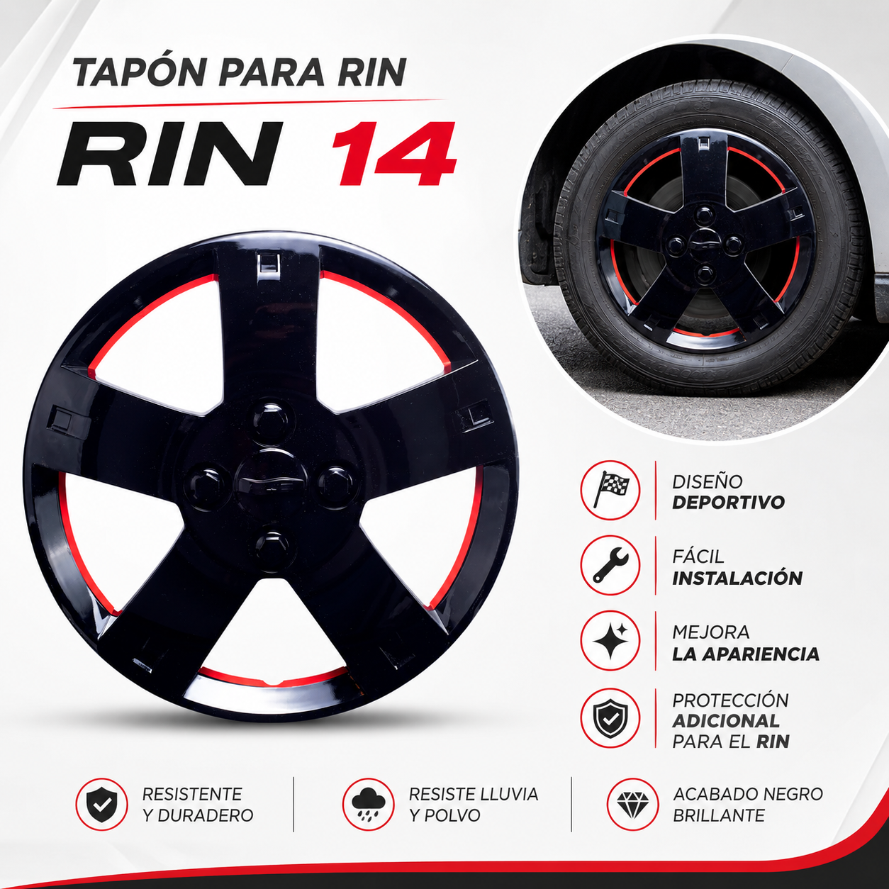 Tapones Optimus Negro-rojo Rin 14 Audi Dodge Ford Kia Isuzu