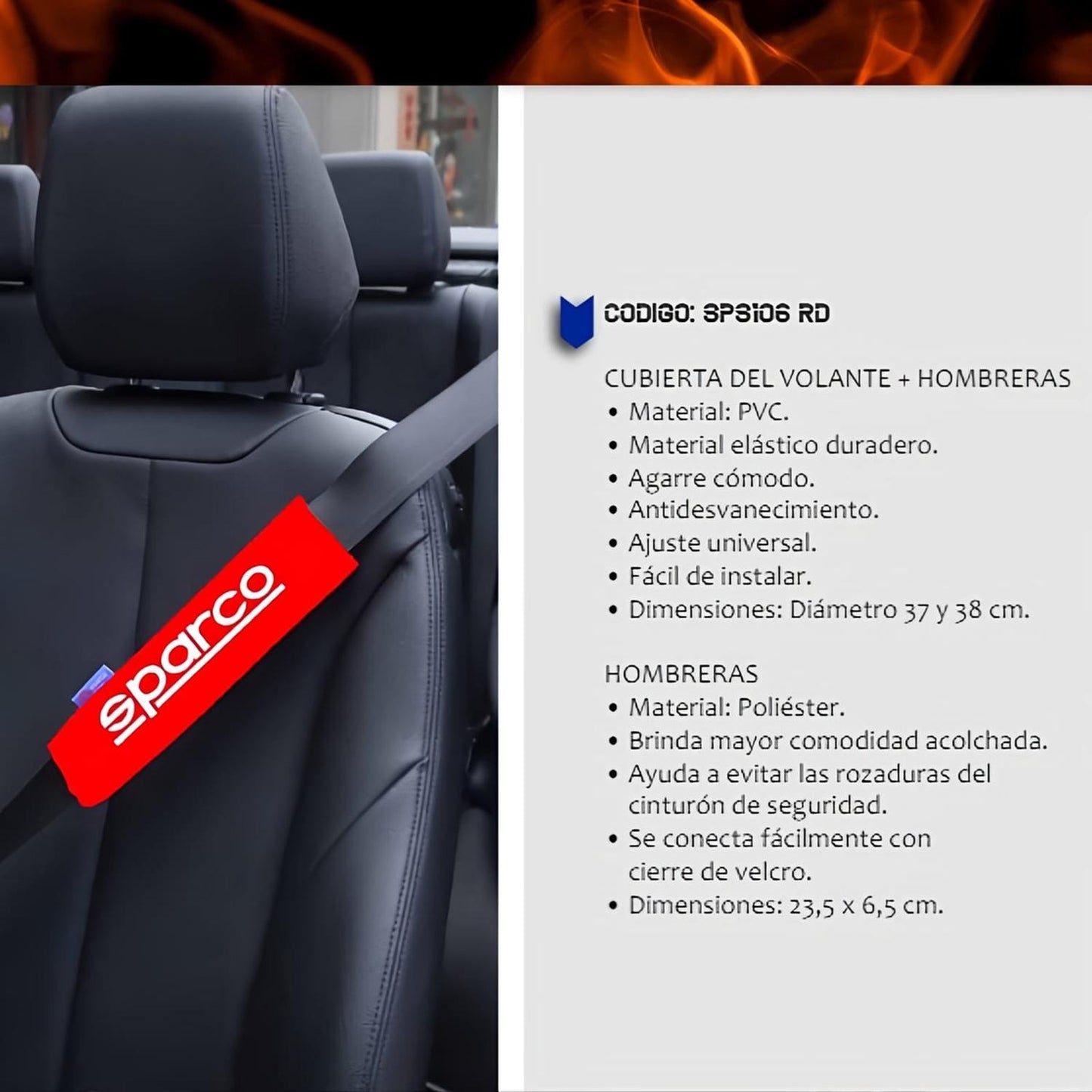 Funda Cubrevolante Sparco Negro Rojo Cubre Cinturón