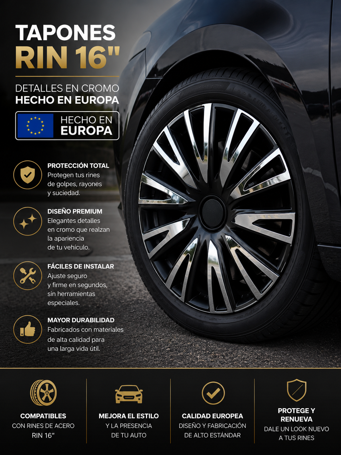 4 Tapones Tapon Copra Europeos Universal Rin 16 Deportivo