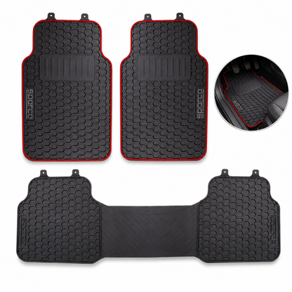 Tapete Alfombra Sparco 3 Piezas Negro Con Franjas Rojas