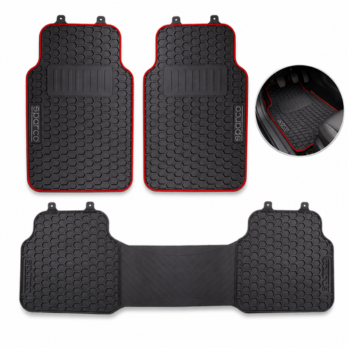 Tapete Alfombra Sparco 3 Piezas Negro Con Franjas Rojas