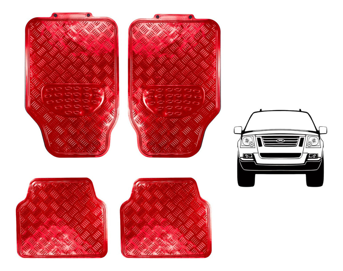 Tapete 4 Piezas Metalizado Color Rojo Deportivo Uso Rudo