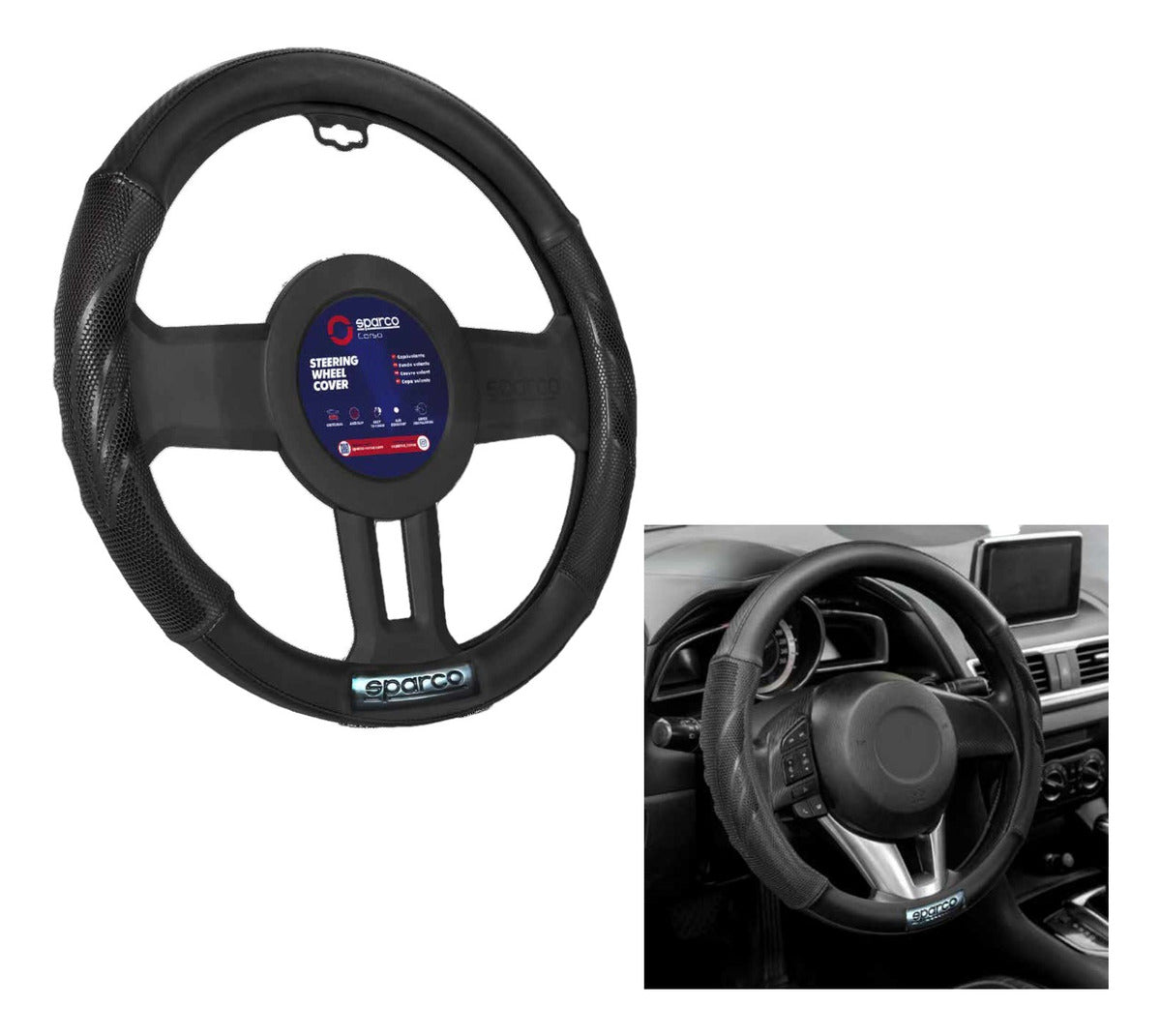 Cubre Volante Auto Sparco Placa Negro Deportivo Elegante