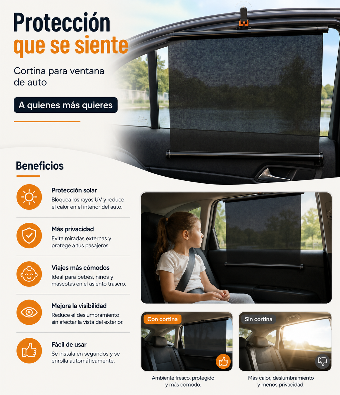 Cortina Retráctil Polarizado Parasol Para Coche 45*125 CM