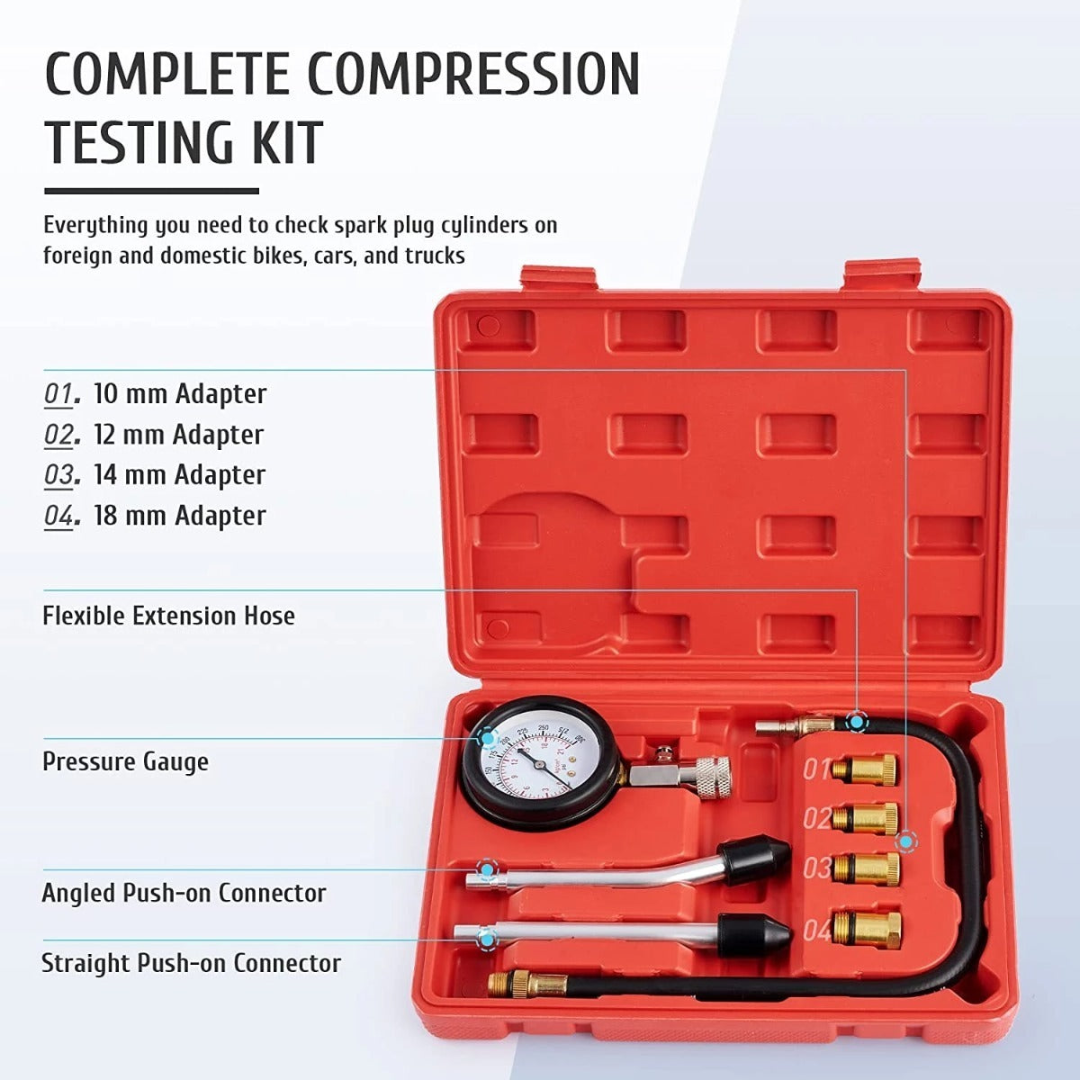 Medidor Compresión Cilindro Motor Gasolina Manómetro 0-300