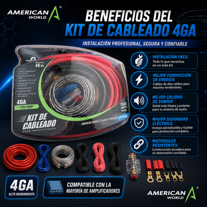 Kit Instalación Cable Rca Amplificador Audio Auto 4ga