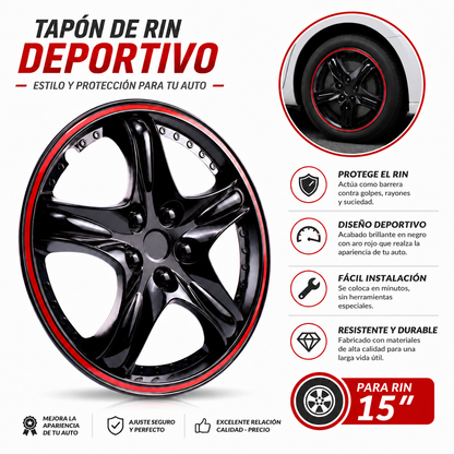 Tapones Optimus Negro-rojo Rin 15 Audi Dodge Ford Kia Isuzu