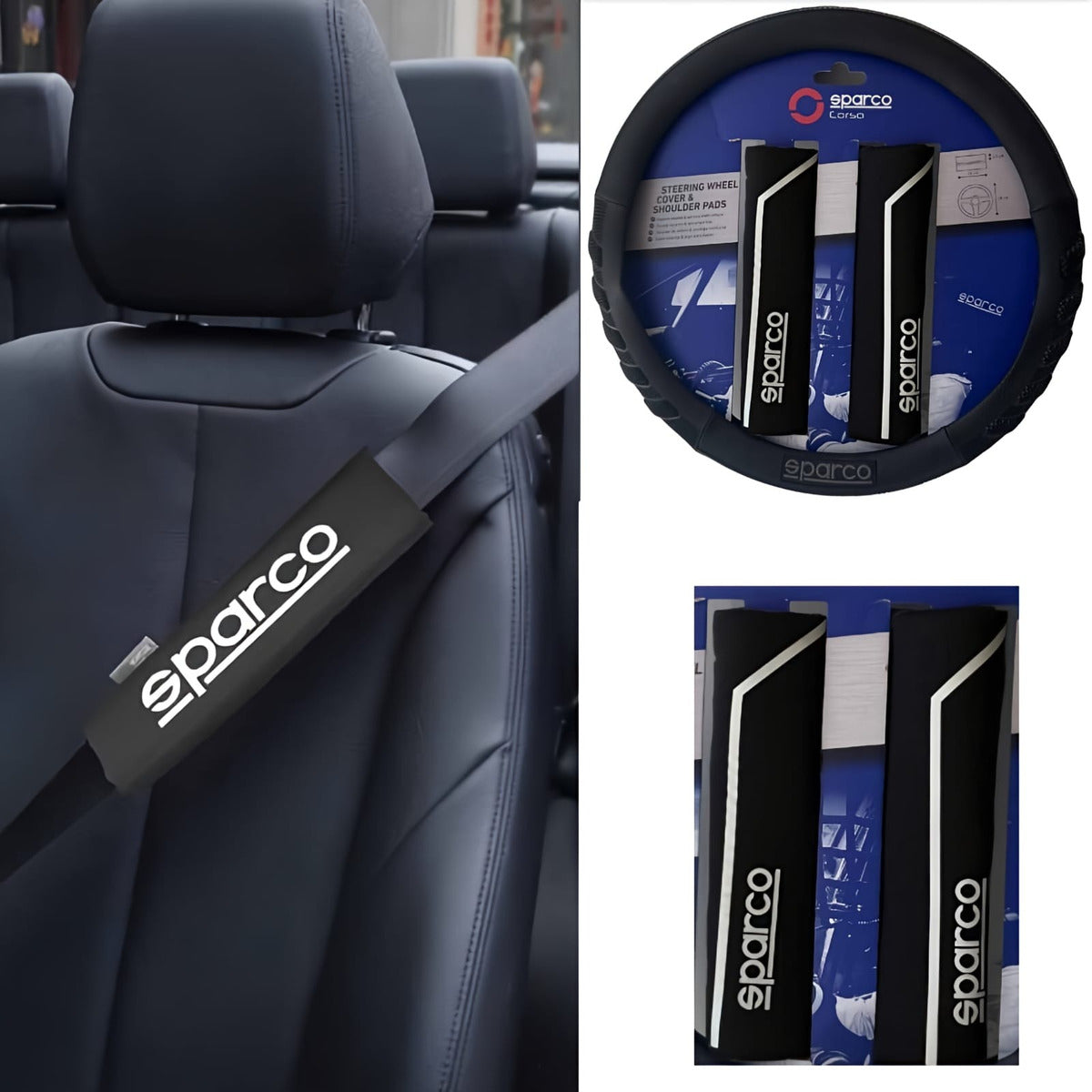 Cubrevolante Y Hombreras Sparco Negro Antiderrapante Cuero