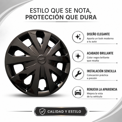 4 Tapones Polvera Rin 15 Deportivo Negro Tipo Versa