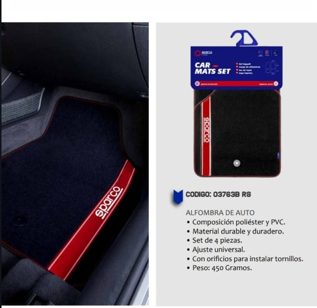 Tapete Auto 4 Alfombras Sparco Universales Negro Y Rojo