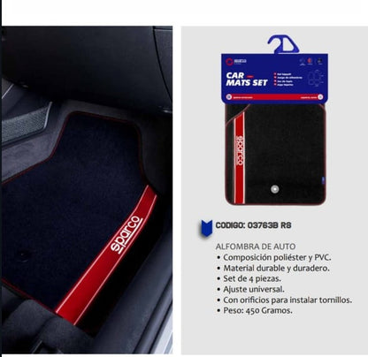 Tapete Auto 4 Alfombras Sparco Universales Negro Y Rojo
