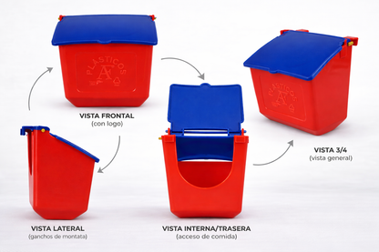 50 Comederos Cuadrados Rojo Con Tapa Azul 300g Gallos